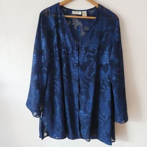 Vintage Victoria’s Secret Nightgown Coverup Floral Lace Dark Blue Dainty Sheer
